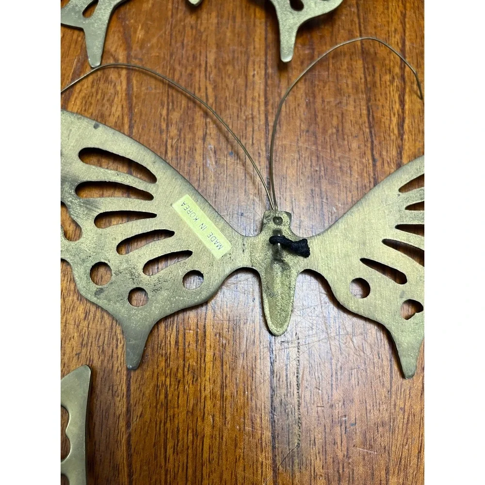Vintage MCM Brass Butterfly Wall Decor Set of 4 Made in Korea Large 14